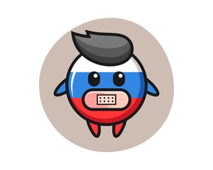 Cartoon illustration of russia flag badge with tape on mouth