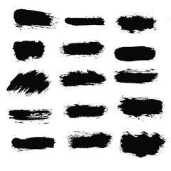 Set of black grunge elements. Vector illustration. Brush strokes. Dirty artistic design collection for border frames, signs, banners, symbol, prints, web and template. Isolated.