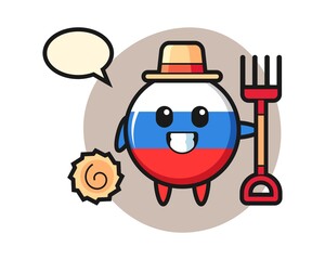 Naklejka premium Mascot character of russia flag badge as a farmer