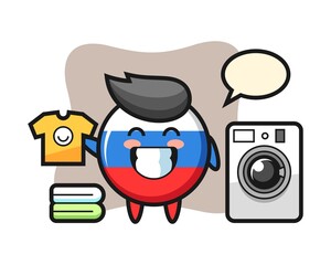 Mascot cartoon of russia flag badge with washing machine