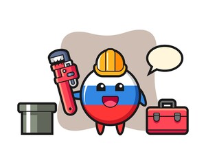 Character illustration of russia flag badge as a plumber