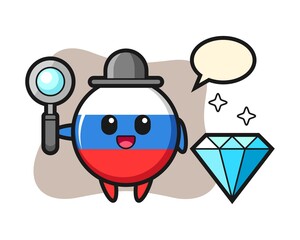 Illustration of russia flag badge character with a diamond