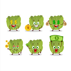 Romain letuce cartoon character with cute emoticon bring money