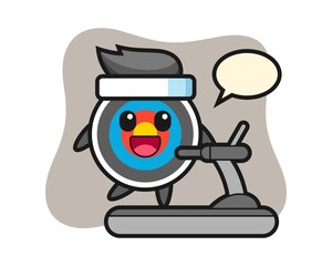 Target archery cartoon character walking on the treadmill