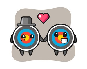 Target archery cartoon character couple with fall in love gesture
