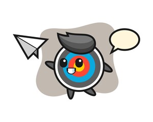 Target archery cartoon character throwing paper airplane