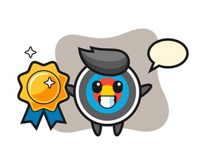 Target archery mascot illustration holding a golden badge