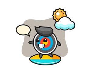 Illustration of target archery cartoon do surfing on the beach