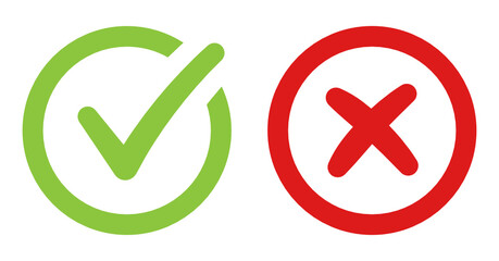 Correct green sign check and Red Cancel cross vector icon