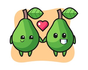 Avocado cartoon character couple with fall in love gesture