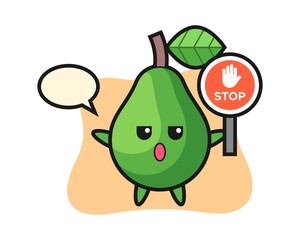 Avocado character illustration holding a stop sign