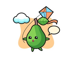 Avocado mascot illustration is playing kite