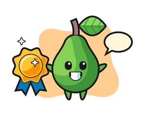 Avocado mascot illustration holding a golden badge