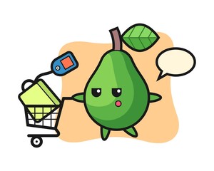 Avocado illustration cartoon with a shopping cart