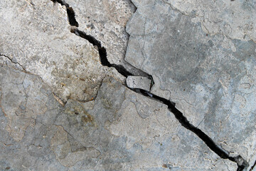 Cracked concrete. Concrete texture with cracks. Gray asphalt.