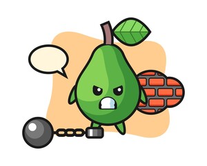 Character mascot of avocado as a prisoner
