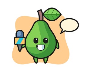 Character mascot of avocado as a news reporter
