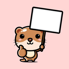 Vector design of cute cartoon animal beaver holding a white board