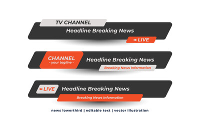 Graphic set of broadcast news lower thirds banner for television, video and media channel. Vector illustration eps.10