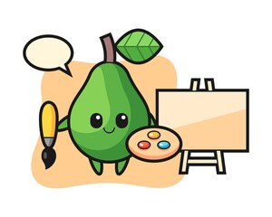 Illustration of avocado mascot as a painter