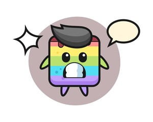 Rainbow cake character cartoon with shocked gesture