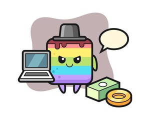 Mascot illustration of rainbow cake as a hacker