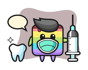 Mascot character of rainbow cake as a dentist