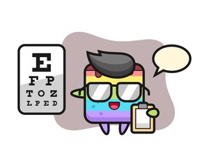 Illustration of rainbow cake mascot as a ophthalmology