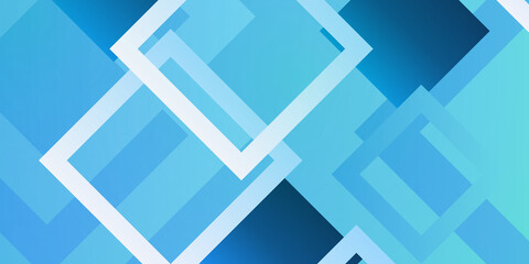 Fototapeta premium Blue geometric abstract wallpaper background with white silver lines and square shape element. Modern blue digital pattern texture for technology business.