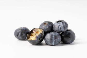 Fresh blueberries on a pure white background
