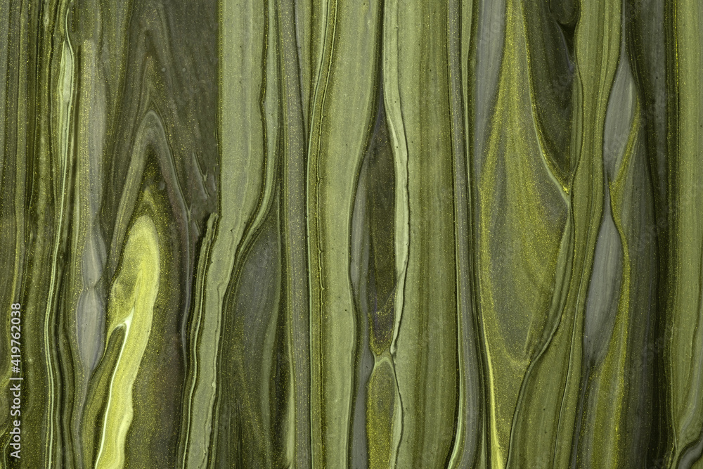 Wall mural abstract fluid art background green and olive colors. liquid marble, acrylic.