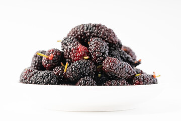 Fresh mulberries on pure white background