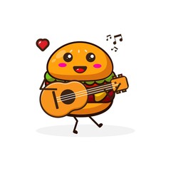 Burger with guitar cute character illustration