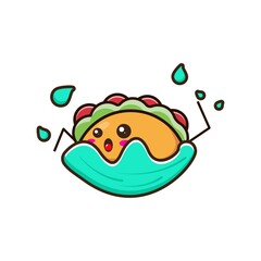 Taco swimming cute character illustration