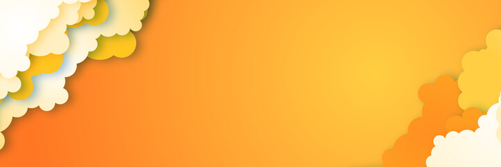  3d abstract paper cut illustration of pastel orange sky, sun and clouds. Vector colorful template.