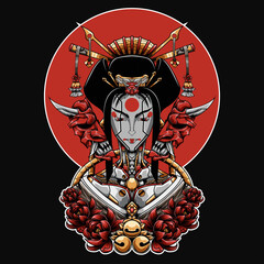 Japanese Geisha Women Mecha Illustration perfect for t-shirt design, merchandise, poster, sticker, etc