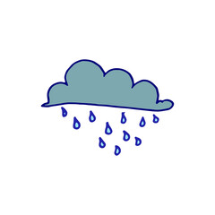 cloudy with rain vector illustration on white background. cold day. rainy day, weather icon. hand drawn vector. doodle art for kids, logo, clipart, sticker, cover, poster, banner. 