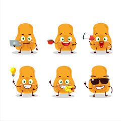 Slice of butternut squash cartoon character with various types of business emoticons