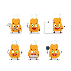 Cartoon character of slice of butternut squash with various chef emoticons