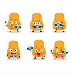 Photographer profession emoticon with slice of butternut squash cartoon character