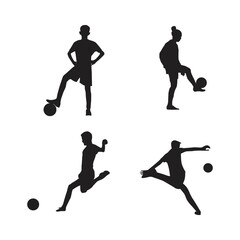 Silhouette collection of soccer players isolated on white background