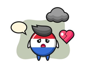 Netherlands flag badge cartoon illustration is broken heart