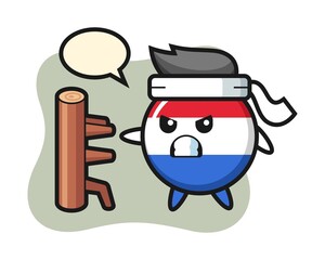 Netherlands flag badge cartoon illustration as a karate fighter