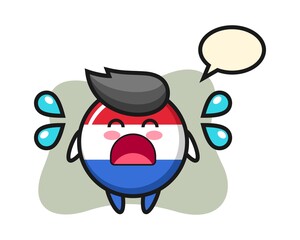 Netherlands flag badge cartoon illustration with crying gesture
