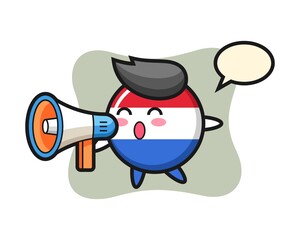 Fototapeta premium Netherlands flag badge character illustration holding a megaphone