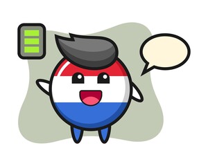 Obraz premium Netherlands flag badge mascot character with energetic gesture