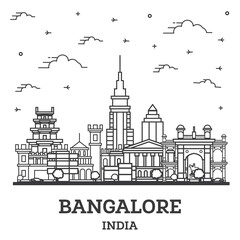 Outline Bangalore India City Skyline with Historic Buildings Isolated on White.