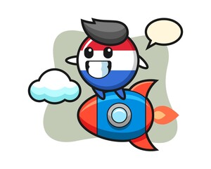 Netherlands flag badge mascot character riding a rocket