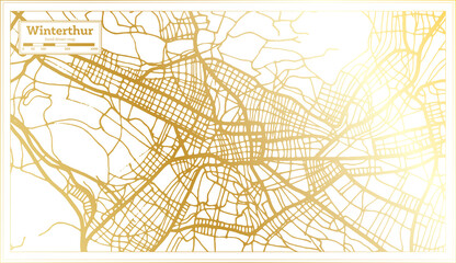 Winterthur Switzerland City Map in Retro Style in Golden Color. Outline Map.