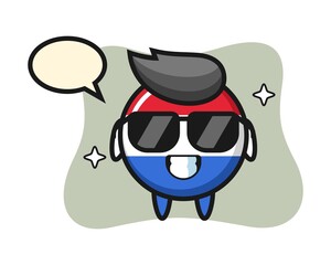 Cartoon mascot of netherlands flag badge with cool gesture